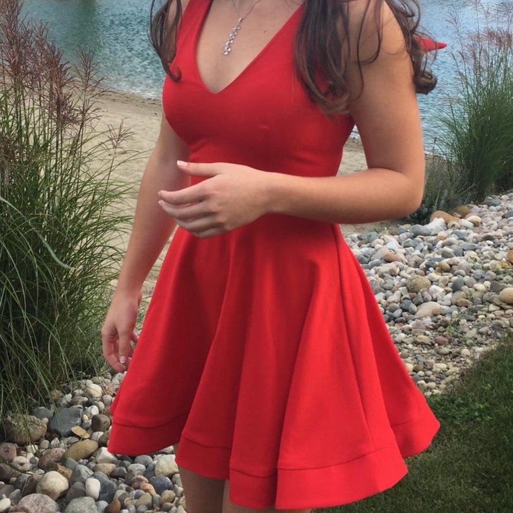 Nordstrom Red Tiered Mini Dress V-Neck Fit and Flare